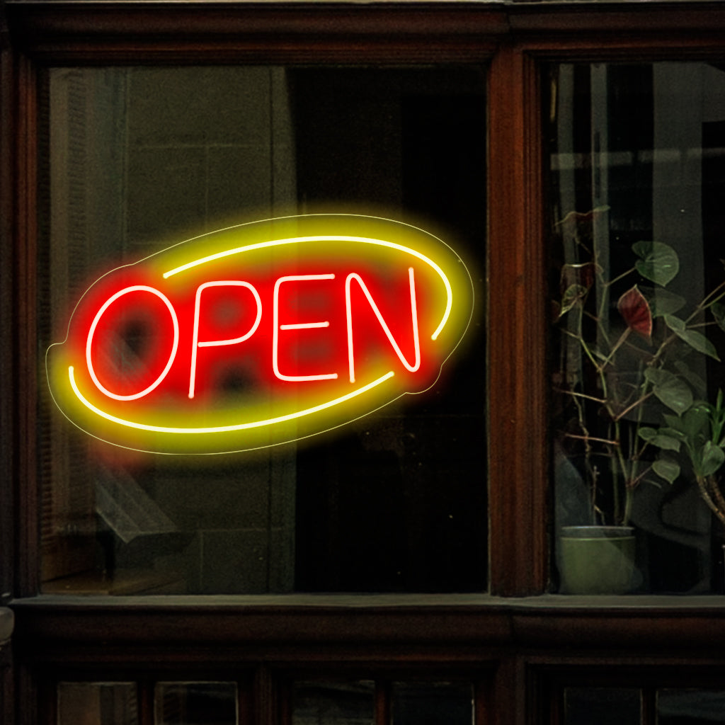 "Open Neon Sign" on klassinen ja vieraanvarainen lisäys, joka on täydellinen yrityksille, jotka haluavat ilmoittaa saatavuudestaan. Valaise kutsuvalla hehkulla!