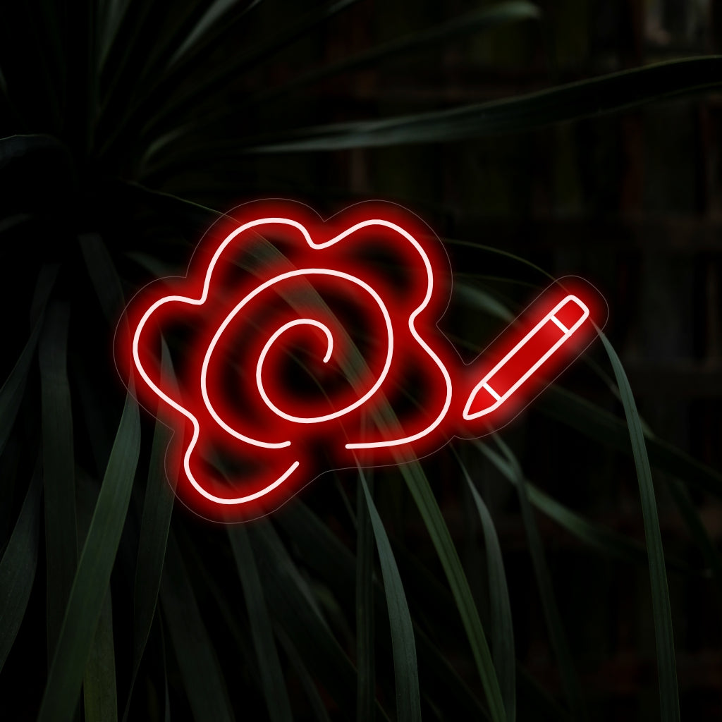 "Pencil while Drawing Flower Neon Sign" on luova ja taiteellinen lisäys, joka on täydellinen tiloihin, joissa arvostetaan taiteellisen prosessin kauneutta. Valaise luovuuden ja kukkien olemuksella!