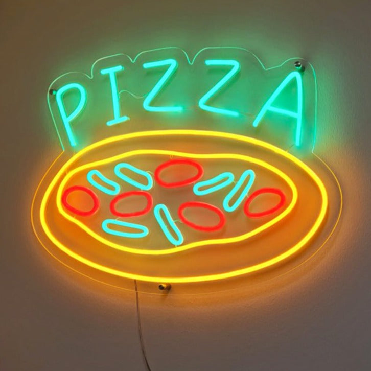 "Pizza Neon Sign" on herkullinen ja ikoninen lisä pizzerioille ja pizzan ystäville. Valaise tuoreen leivonnaisen tuoksulla!