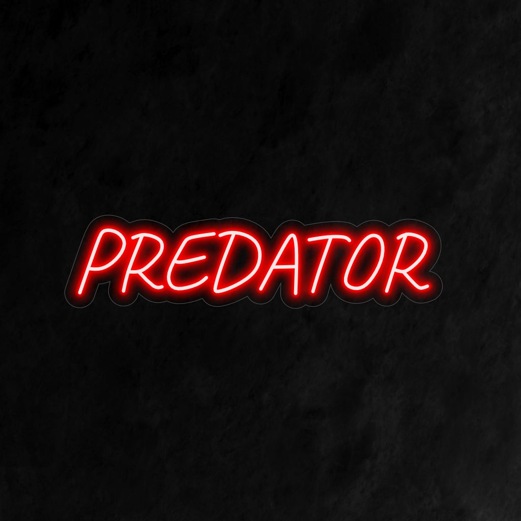 "Predator Neon Sign" on kova ja intensiivinen lisäys, joka sopii täydellisesti tiloihin, joissa on rohkea ja voimakas tunnelma. Valaise saalistajan voimalla ja energialla!