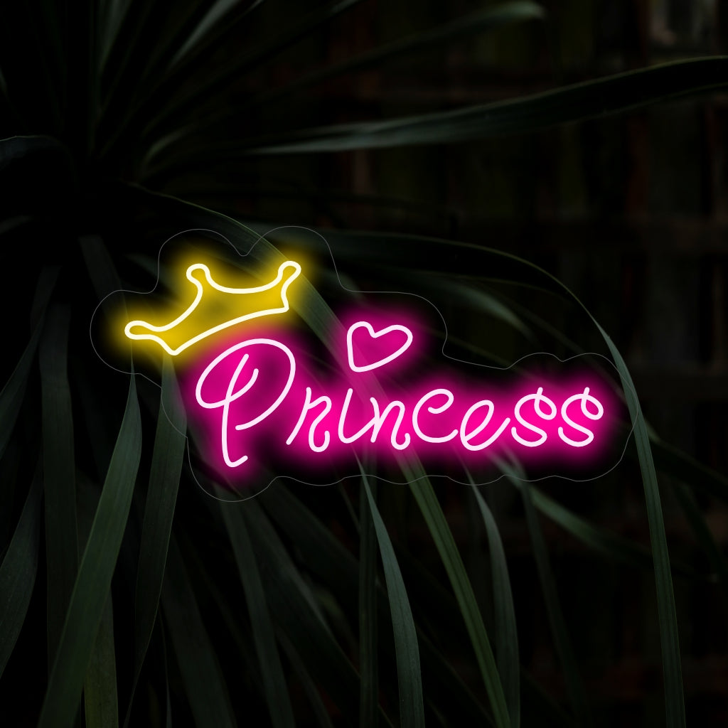 "Princess Neon Sign" on kuninkaallinen ja lumoava lisäys, joka on täydellinen tiloihin, joissa juhlitaan prinsessien hassua maailmaa. Valaise kuninkaallisella viehätysvoimalla ja fantasialla!