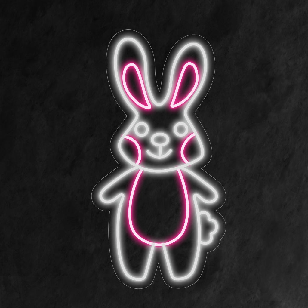 "Rabbit Neon Sign" on suloinen ja hassu lisä, joka sopii täydellisesti tiloihin, joissa juhlitaan kanien viehätystä. Valaise näiden karvaisten olentojen suloisuudella ja leikkisyydellä!