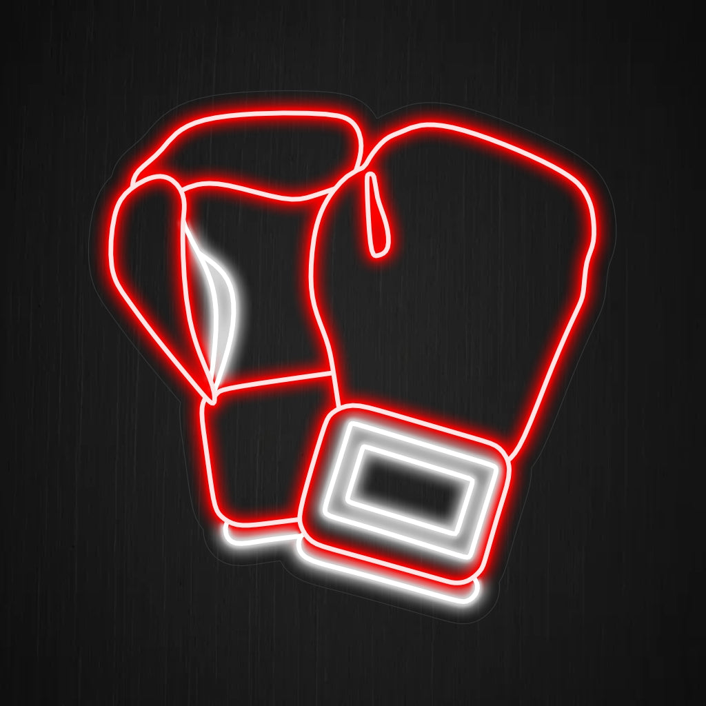 "Red Boxing Gloves Neon Sign" esittelee eloisia punaisia käsineitä, jotka lisäävät dynaamista ja energistä tunnelmaa kuntoilu- tai urheiluaiheiseen sisustukseen."