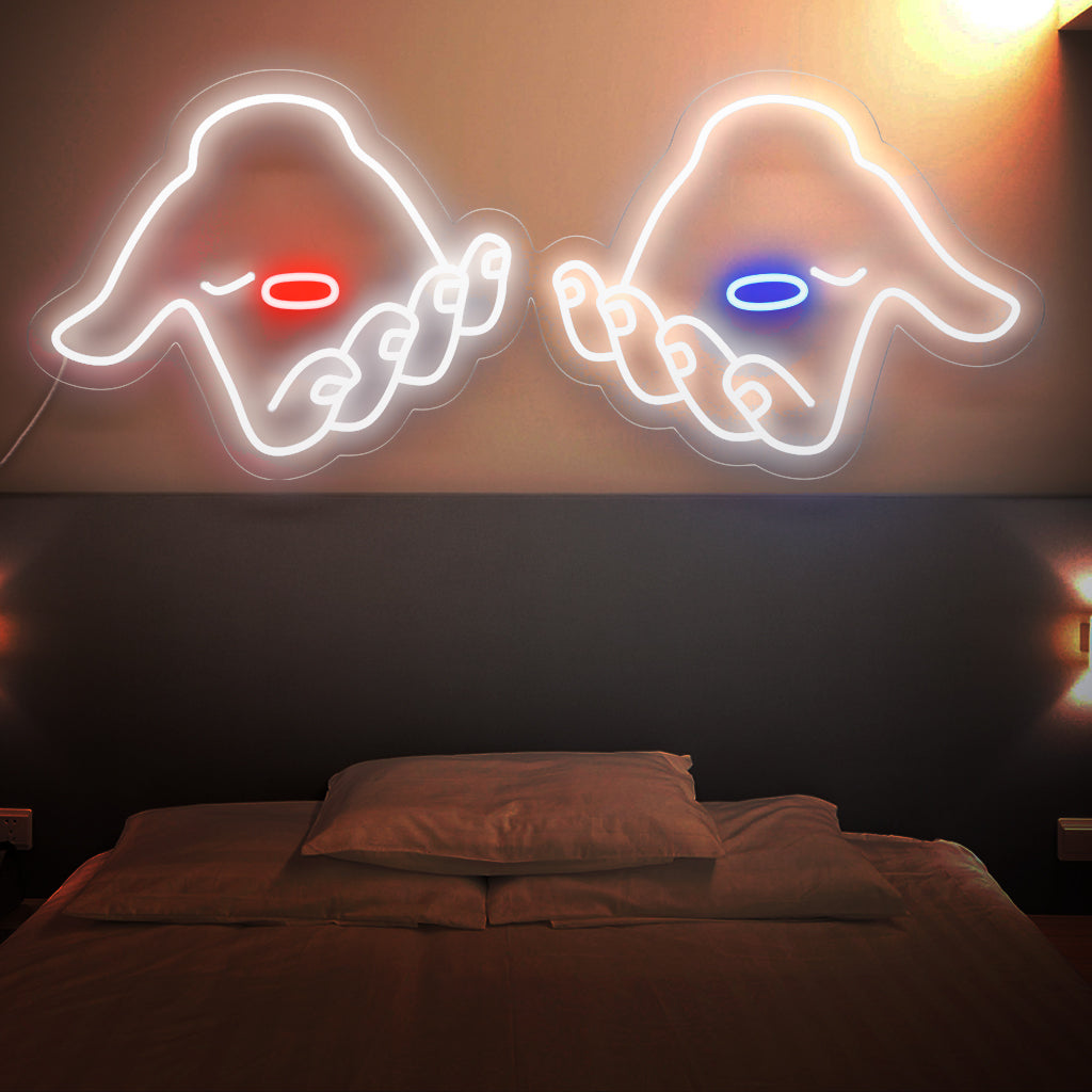 "Red & Blue Pills Neon Sign" on kiehtova lisäys, joka symboloi valintaa ja päätöksentekoa. Valaise pillereiden kontrastilla kädessä!