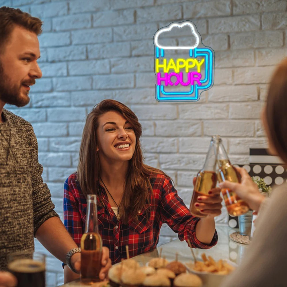 Viinilasi Happy Hour 5V USB LED Neon Kyltti - Edullinen