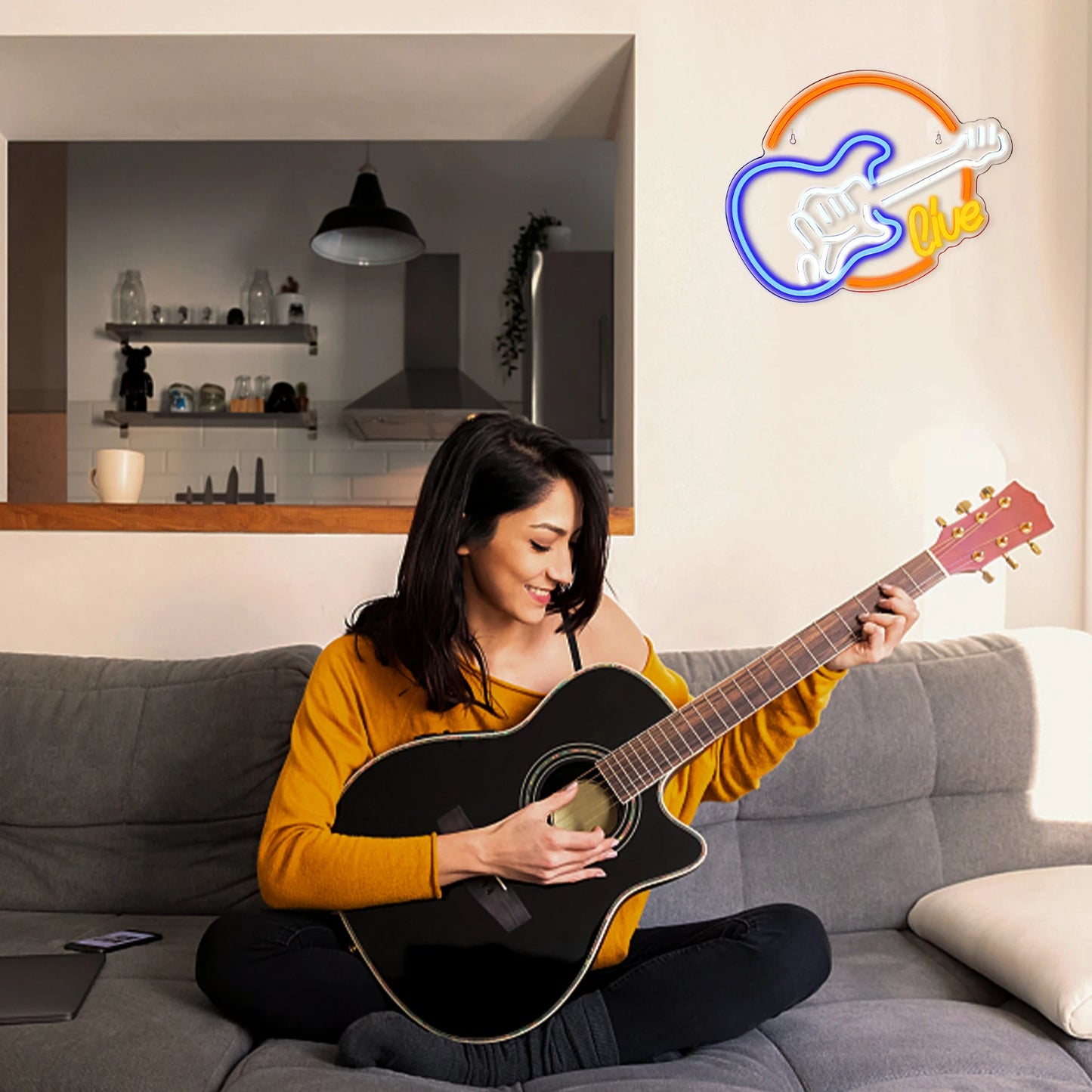 Musiikkikitara 5V USB LED Neon Kyltti - Budjettimalli