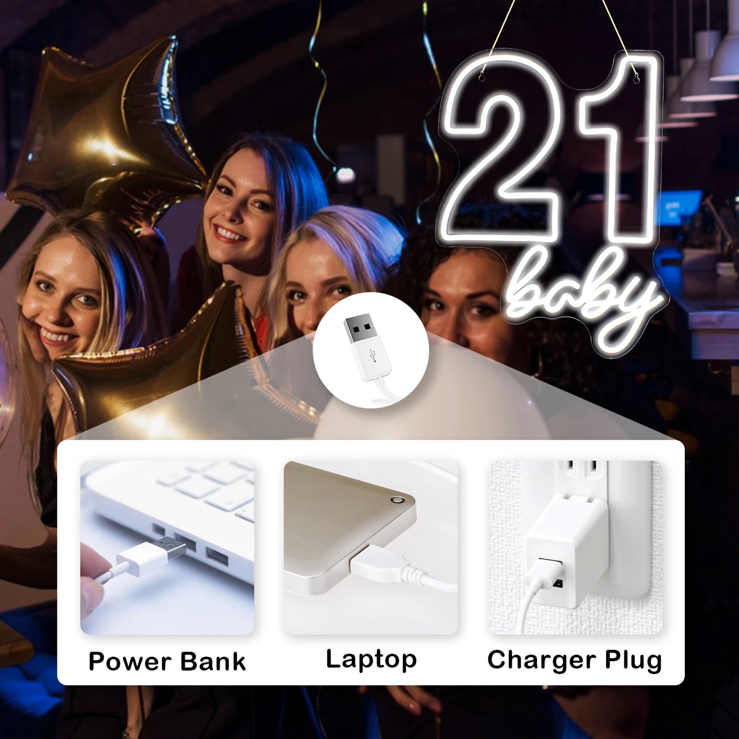 21 vauvan Hyvää Syntymäpäivää 5V USB LED Neonkyltti - Edullinen