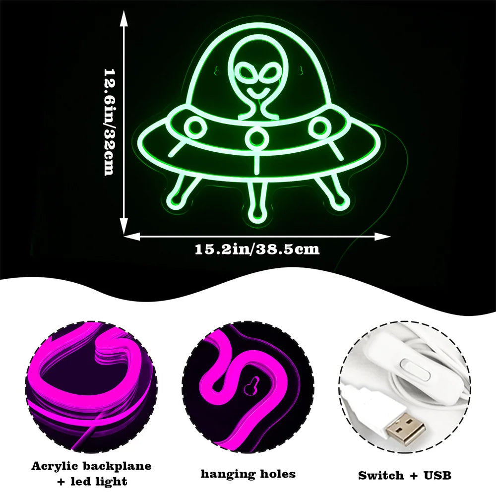 Vihreä Alien 5V USB LED Valokyltti - Edullinen