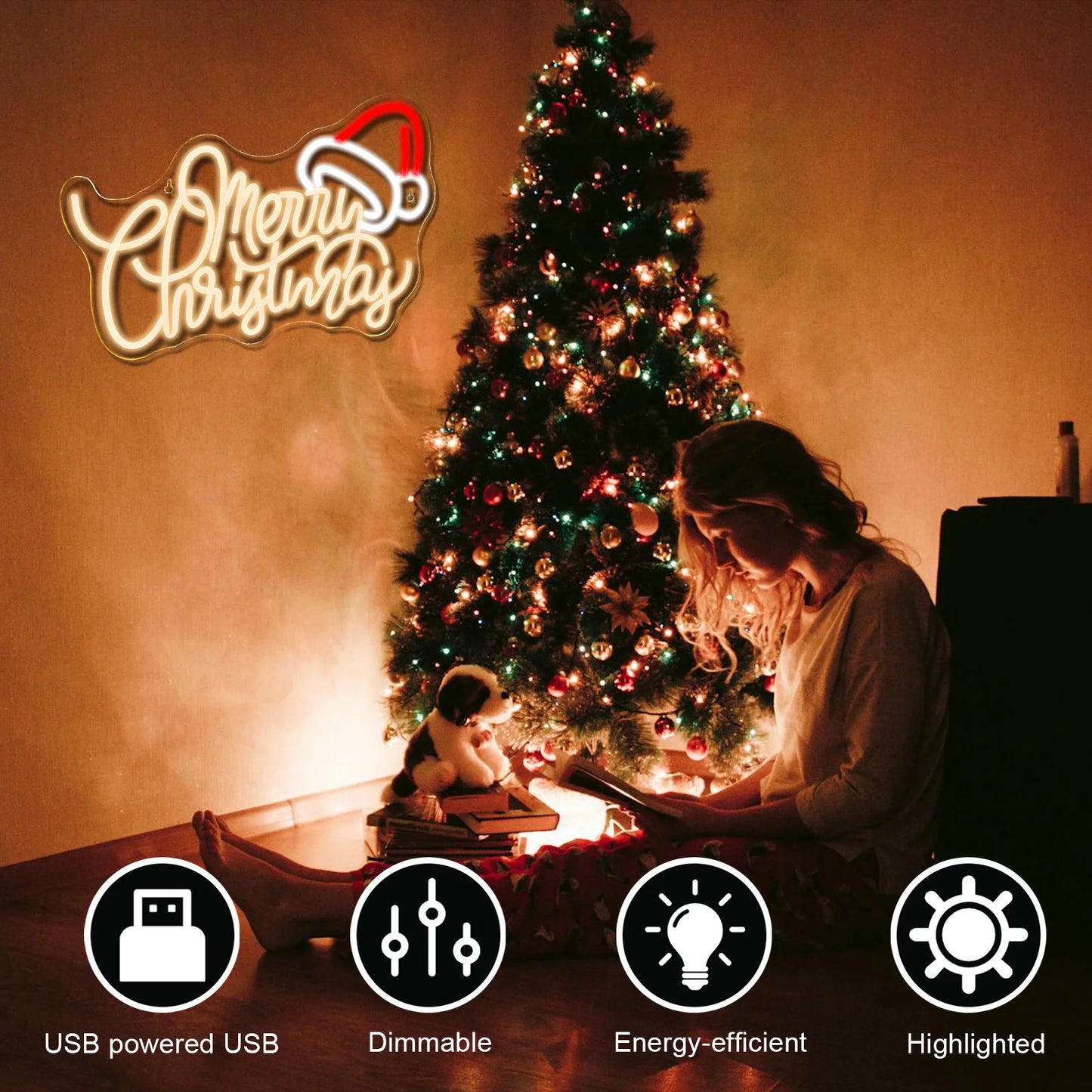 Lämmin Iloista Joulua 5V USB led valokyltti - Budjettiystävällinen