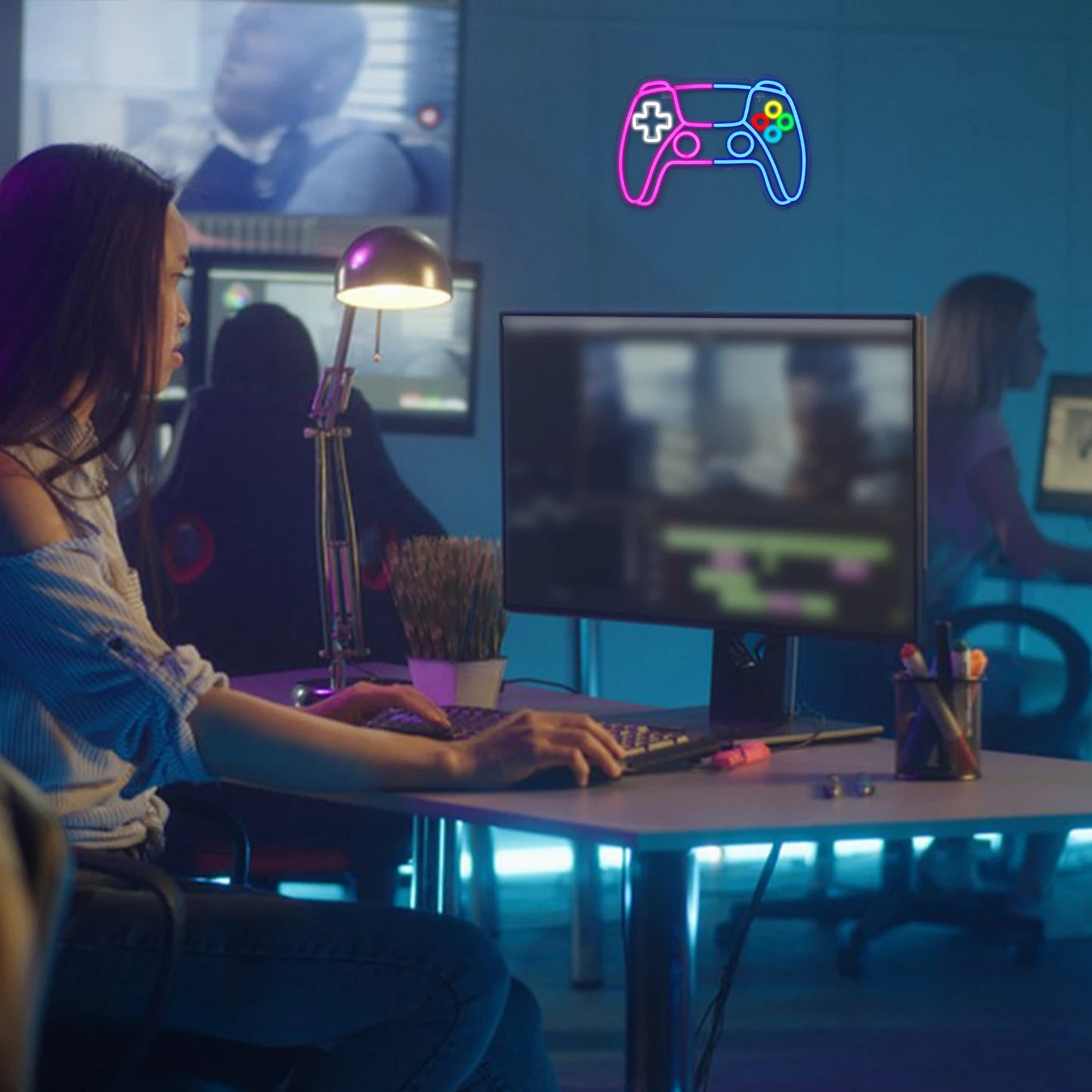 Pinkki Sininen Pelikonsoli 5V USB Led Valokyltti - Edullinen