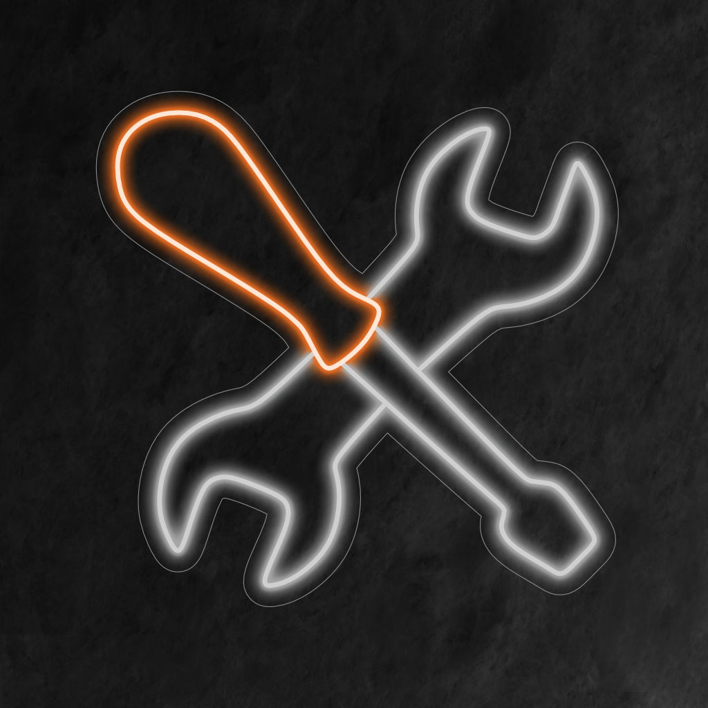 "Service Tool Neon Sign" valaisee työtilaasi tärkeiden työkalujen dynaamisella näytöllä, joka ilmentää ammattitaitoa ja tarkkuutta.