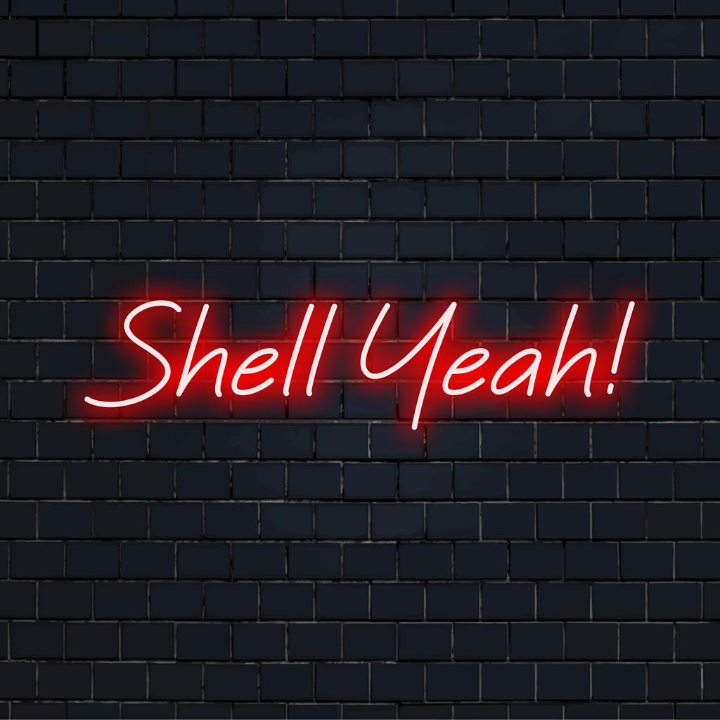 Vilkas "Shell Yeah!" LED-neonkyltti säteilee leikkisää hehkua, joka on täydellinen valaisemaan tiloja mukautetuilla neontaidetunnelmilla.