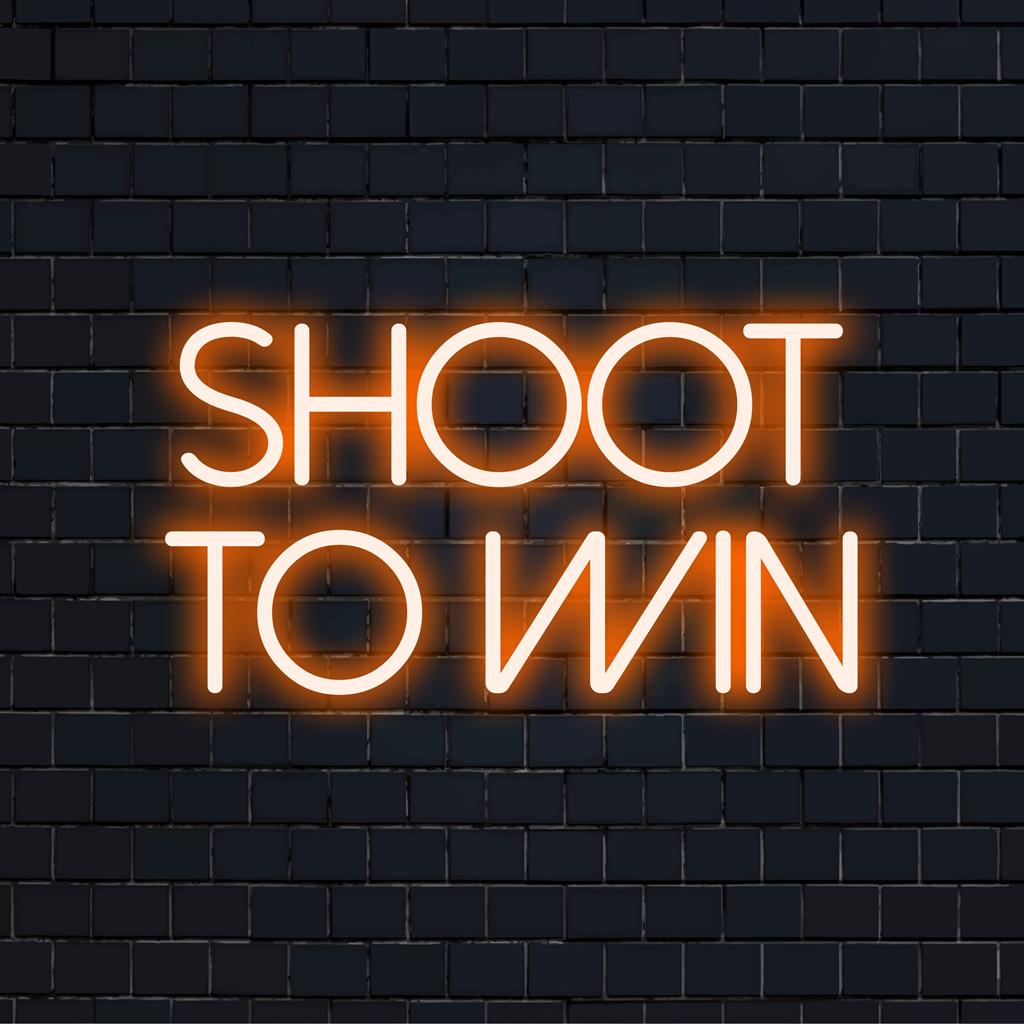 Mukautettu LED-neonkyltti, jossa on "Shoot to Win" eloisissa väreissä, täydellinen ainutlaatuiseen, motivoivaan neonseinien sisustukseen.