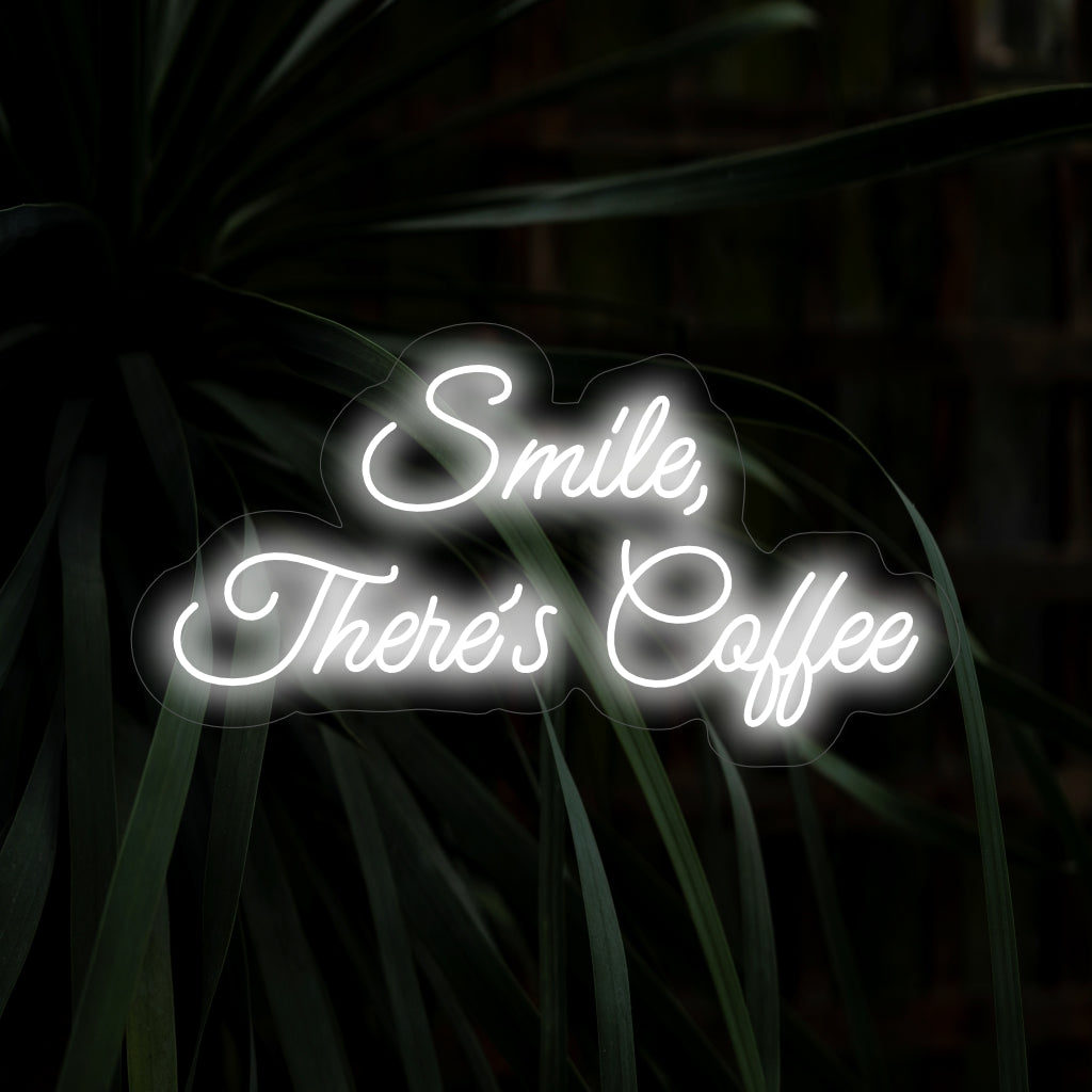 "Smile, There's Coffee Neon Sign" levittää piristystä kohottavalla viestillään ja kahvikuppisuunnittelullaan luoden ihastuttavan hehkun positiivisen ja lämpimän tunnelman luomiseksi tilaan.