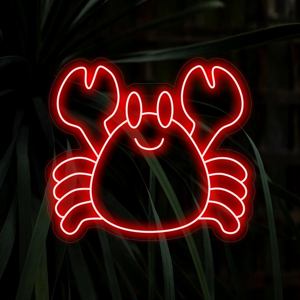 "Smiling Crab Neon Sign" tuo hurmaavalla rapukuviollaan oikkua ja luo leikkisän ja eloisan hehkun tilaan ihastuttavan tunnelman luomiseksi.