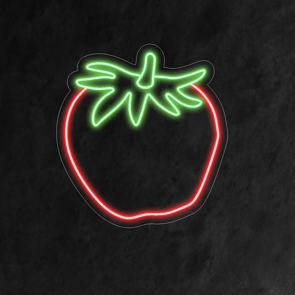 "Strawberry Neon Sign" tuo hedelmäisyyttä ikonisella siluetilla, luo mehukkaan hehkun ja luo eloisan ja virkistävän tunnelman tilaan.