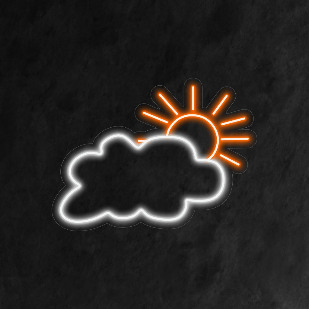 "Sun and Cloud Neon Sign" tuo sään inspiroimaa piristystä ihastuttavalla muotoilullaan, loistaen kirkkaan hehkun ja luo tunnelman, joka tuo aurinkoisen päivän iloa sisätiloihin.