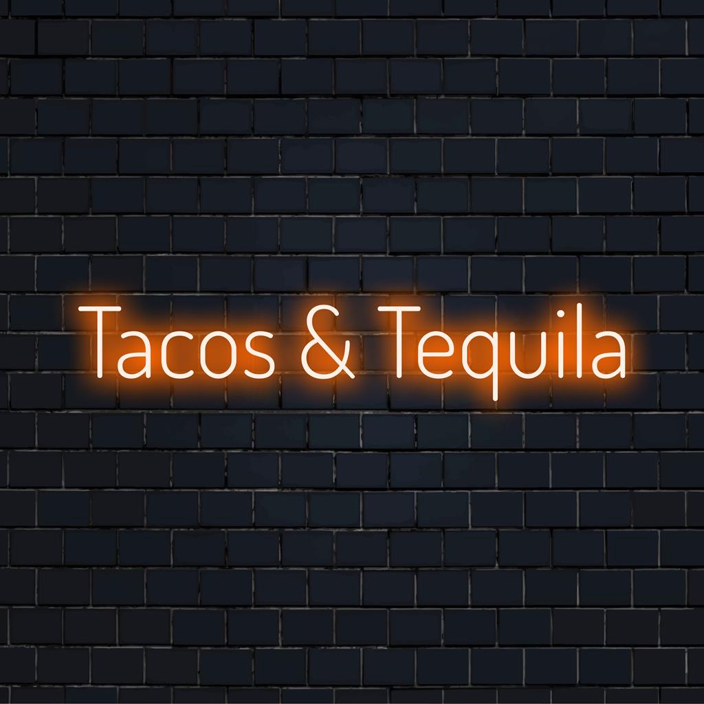 Räätälöity LED-neonkyltti Tacos And Tequilasta, eloisa ilmaisukappale hauskanpitoa rakastaville ruuan ja juoman ystäville.