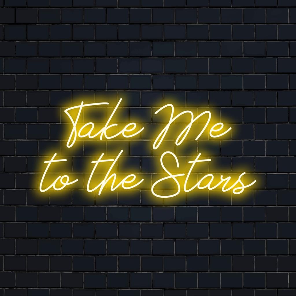 Mukautettu LED-neonkyltti, jossa on Take Me To The Stars, täydellinen neonseinätaide ja valoisa sisustus yksilölliseen tunnelmaan.