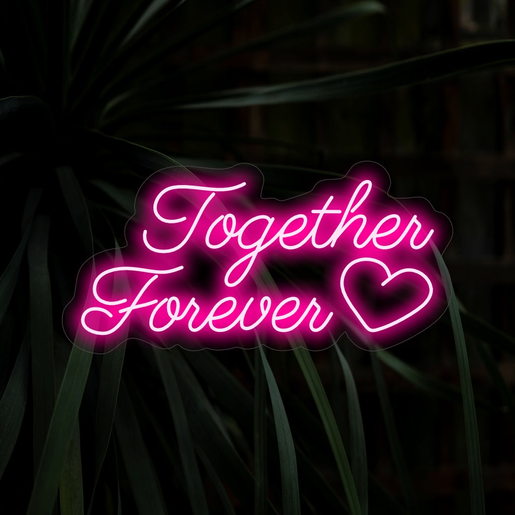 "Together Forever Neon Sign" vangitsee romantiikkaa ajattomalla viestillään ja luo pehmeän hehkun, joka symboloi kahden sydämen ikuista sidettä tilassasi.