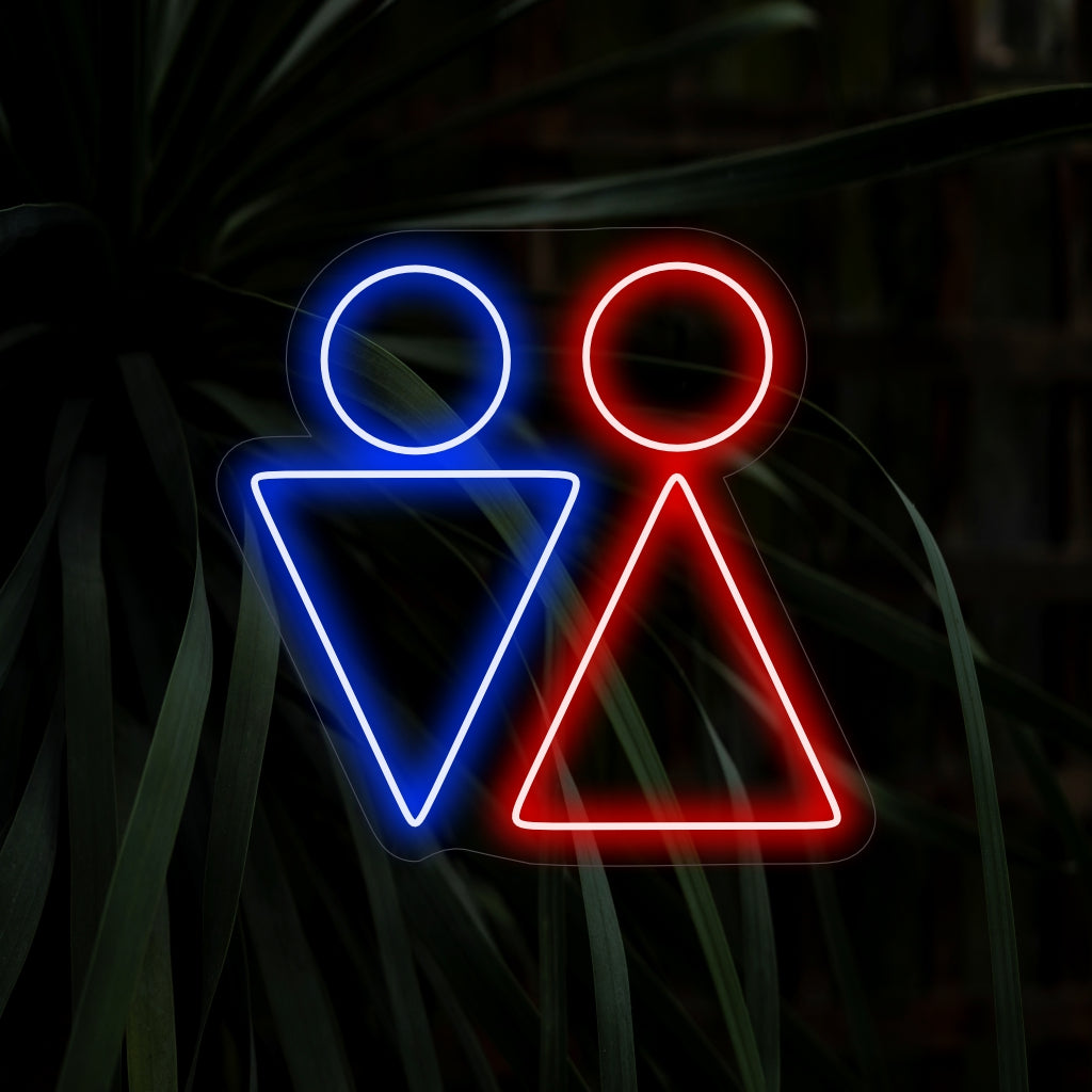 "WC Man and Woman Triangle Neon Sign" sisältää kirkkaita, yleismaailmallisia symboleja, jotka helpottavat vessan tunnistamista.
