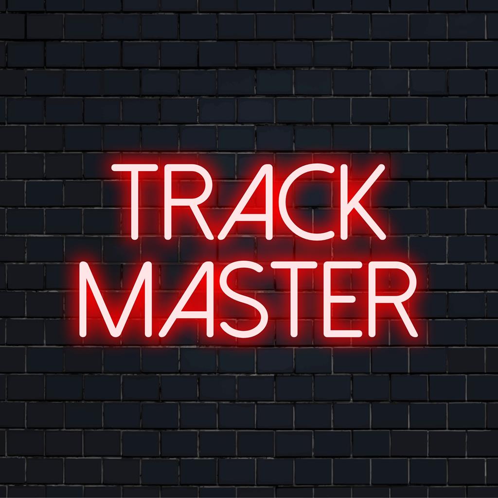 Track Masterin räätälöity LED-valokyltti, joka on täydellinen yksilölliseen kirkkaaseen sisustukseen missä tahansa tilassa.