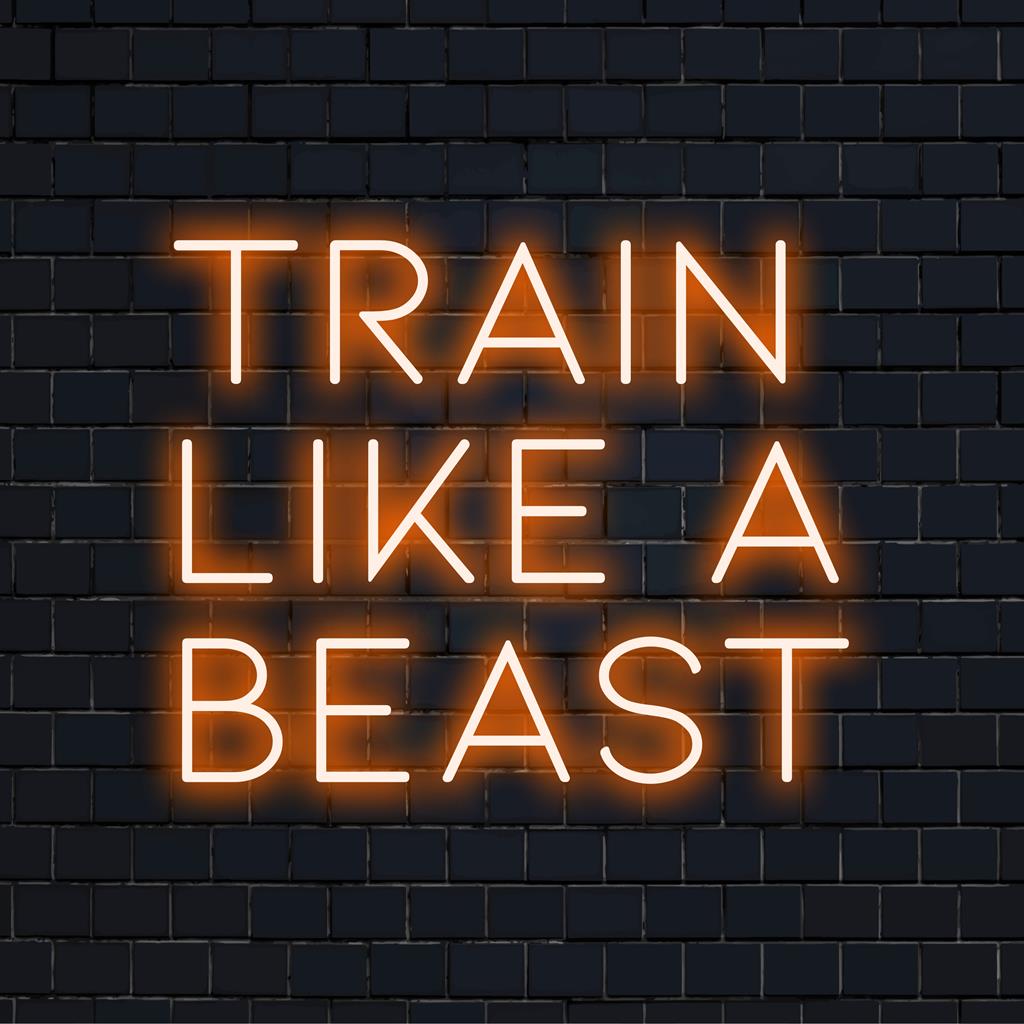 Räätälöity LED-valokuva hehkuva Train Like A Beast, ihanteellinen motivaatioon, kuntosalin sisustukseen ja voimaannuttavan tunnelman luomiseen.