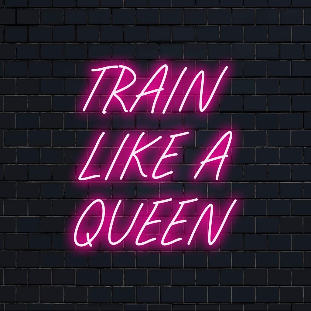 Mukautettu LED-valokyltti, jossa lukee Train Like A Queen, täydellinen motivoivaan neonsisustukseen ja inspiroiviin kuntoilutiloihin.
