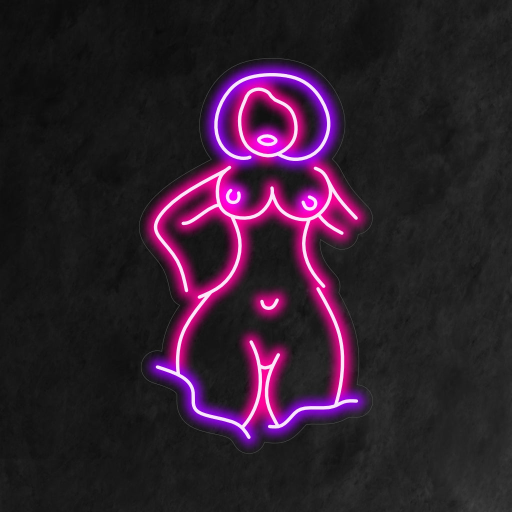 "Vintage Lady Silhouette Neon Sign" huokuu hienostuneisuutta ja eleganttia hehkua tuoden tilaan nostalgiaa ja ajatonta charmia.