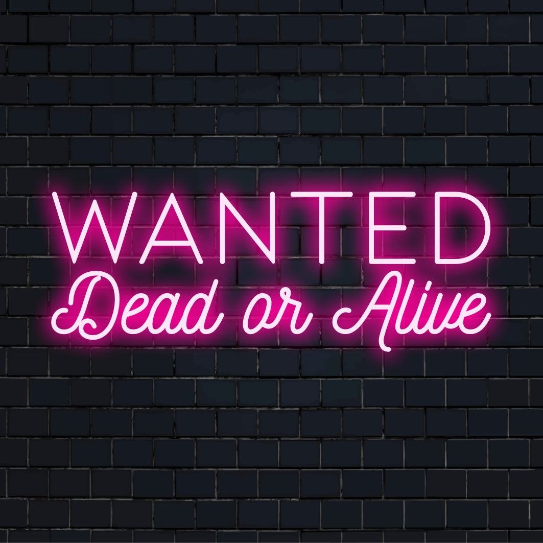 LED-neonkyltti, jossa näkyy Wanted Dead or Alive. Se on täydellinen lisäämään vintagea viehätysvoimaa mihin tahansa tilaan rohkealla ilmeellä.