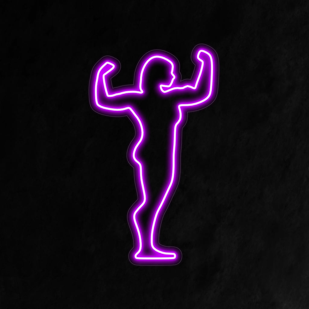 "Woman Athlete FleXing Neon Sign" ilmentää voimaa ja joustavuutta dynaamisella hehkullaan juhlistaen urheilullisuutta ja voimaantumista tilassasi.