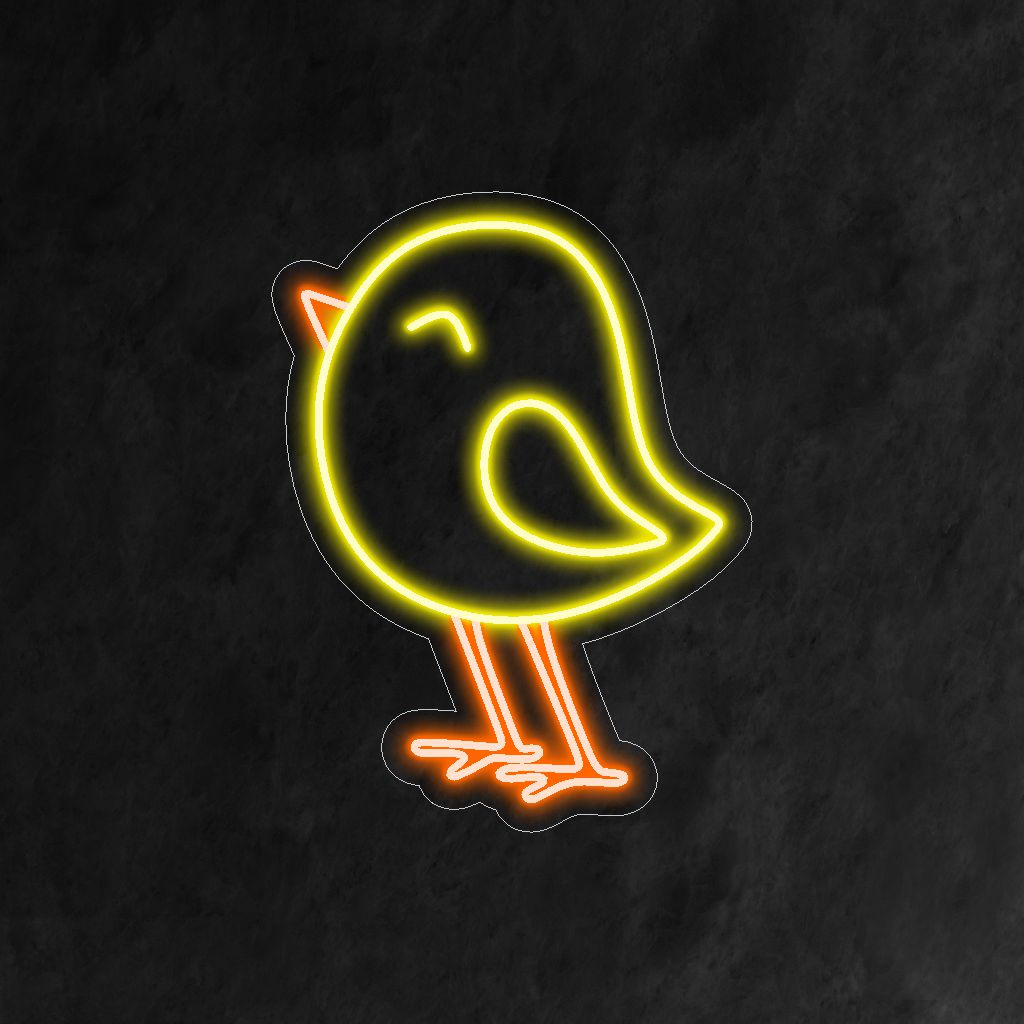 "Yellow Chick Neon Sign" - Söpö esitys keltaisesta poikasesta kirkkaassa neonhehkussa.