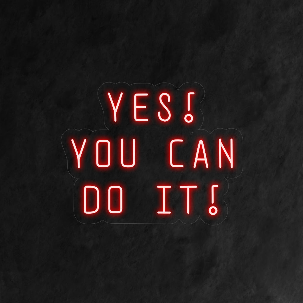 "Yes You Can Do It! Neon Sign" motivoi rohkaisevalla hehkullaan luoden positiivisen ja kohottavan ilmapiirin, joka herättää luottamusta ja päättäväisyyttä tilaan.