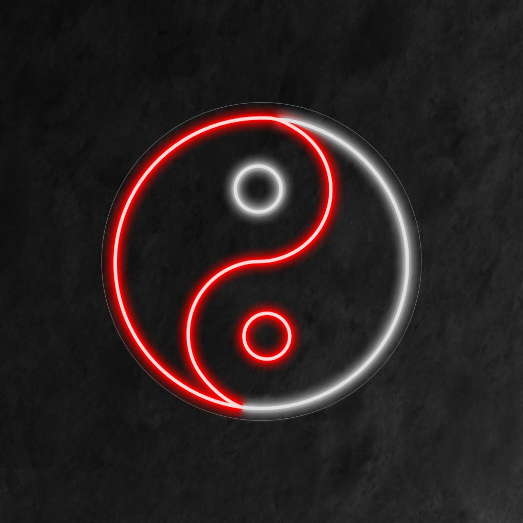 "Yin Yang Neon Sign" esittelee ajattoman yin-yang-symbolin seesteisenä hehkuna, luoden tasapainoisen ja harmonisen tunnelman tilaan.