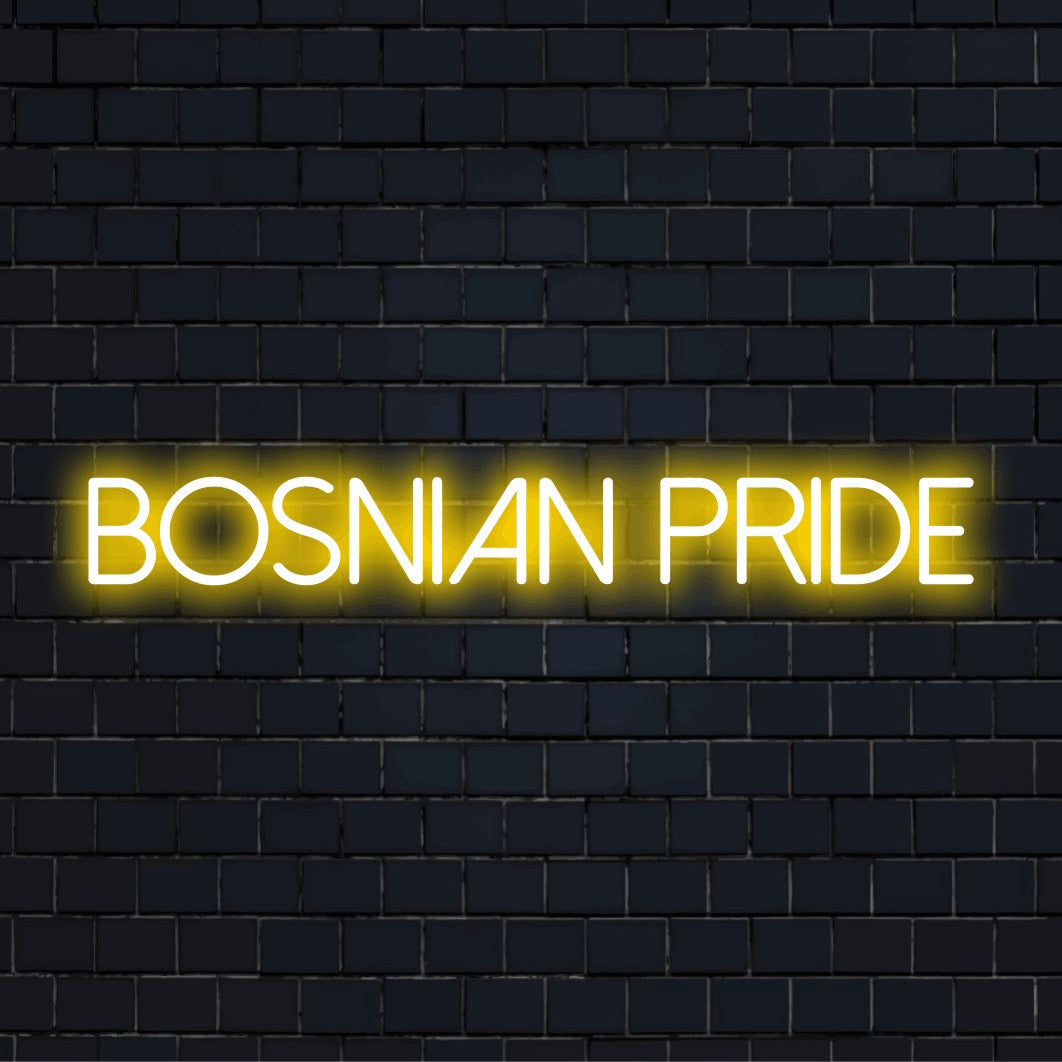 Bosnian Pride Neon Light with glowing wall decor on dark brick wall