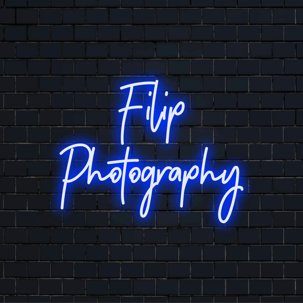 Filip Photography Personalized Neon Light with glowing wall decor on black brick background