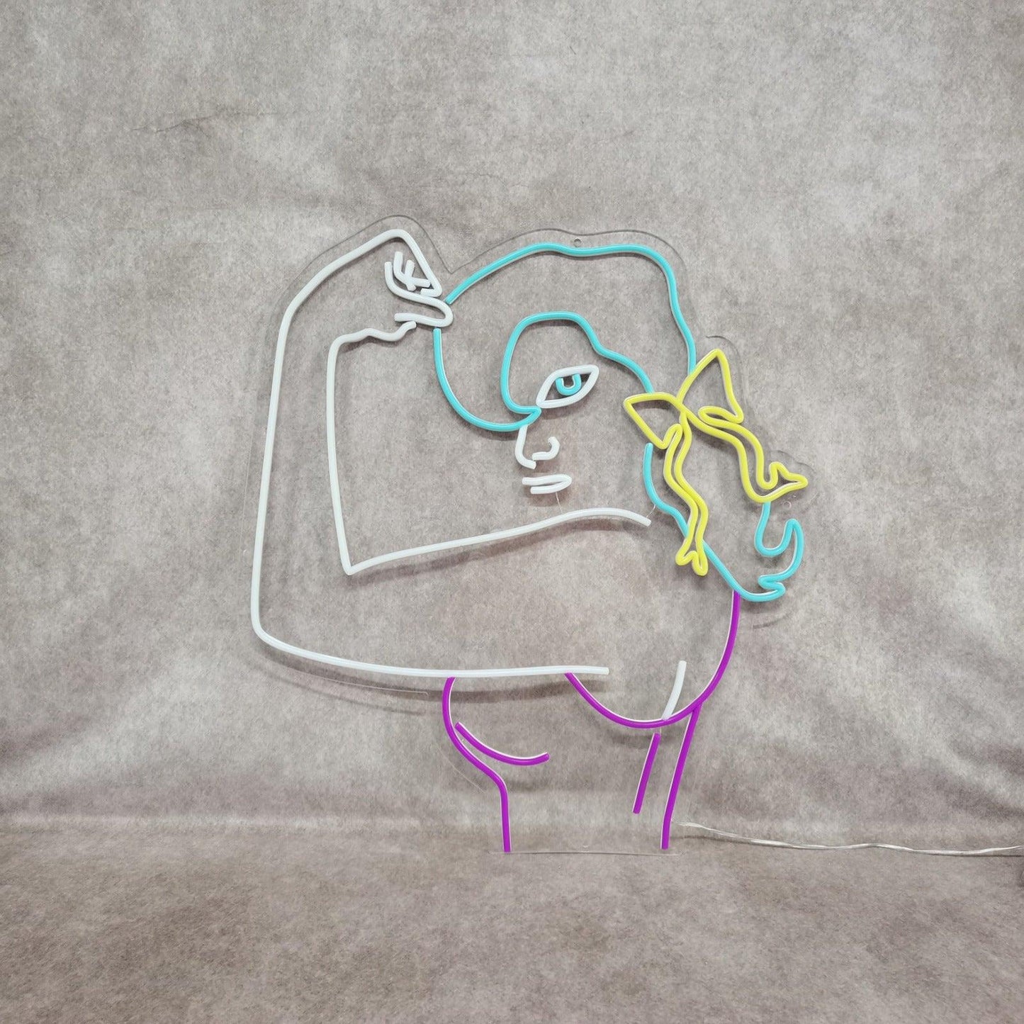 Nainen flexing Muscles Valokyltti - Art Neon