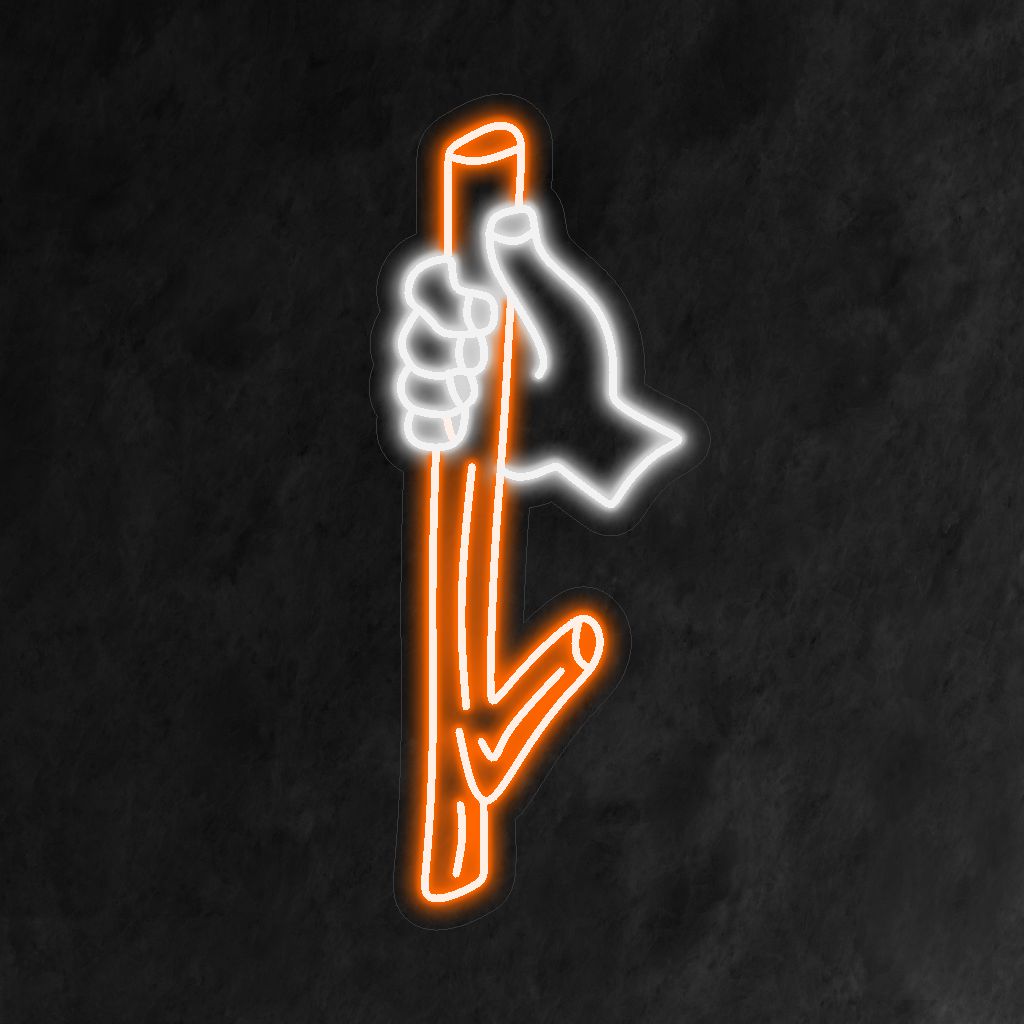 Käsintehty puutikku kädessä neonkyltti, maalaismainen ja luonnon inspiroima lisä sisustukseesi