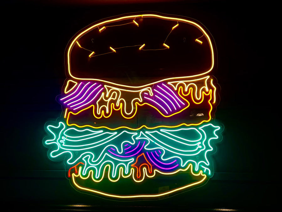 Multicolor burger icon LED neon sign
