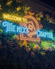 Wedding welcome LED neon sign on a greenery wall