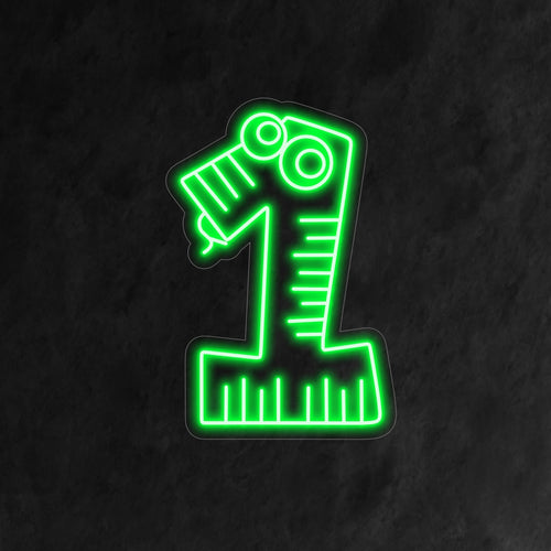 "1st Happy Birthday Neon Sign" sisältää iloisen numeron 1, joka muistuttaa persoonallista käärmettä. Täydellinen hassuun ja iloiseen lapsen ensimmäisen syntymäpäivän juhliin.