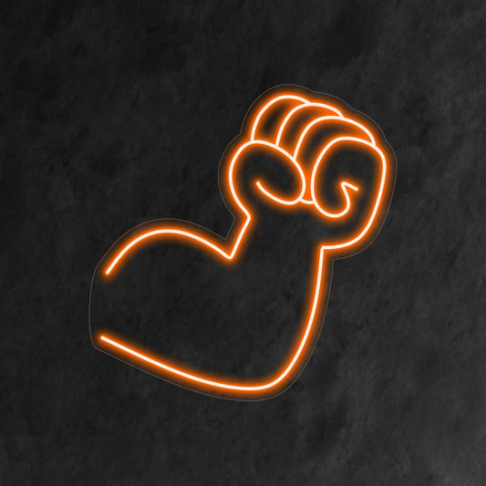 "Arm and Fist Neon Sign" - A powerful neon light featuring the strength and determination of an arm and fist, infusing vigor and motivation into your living space.