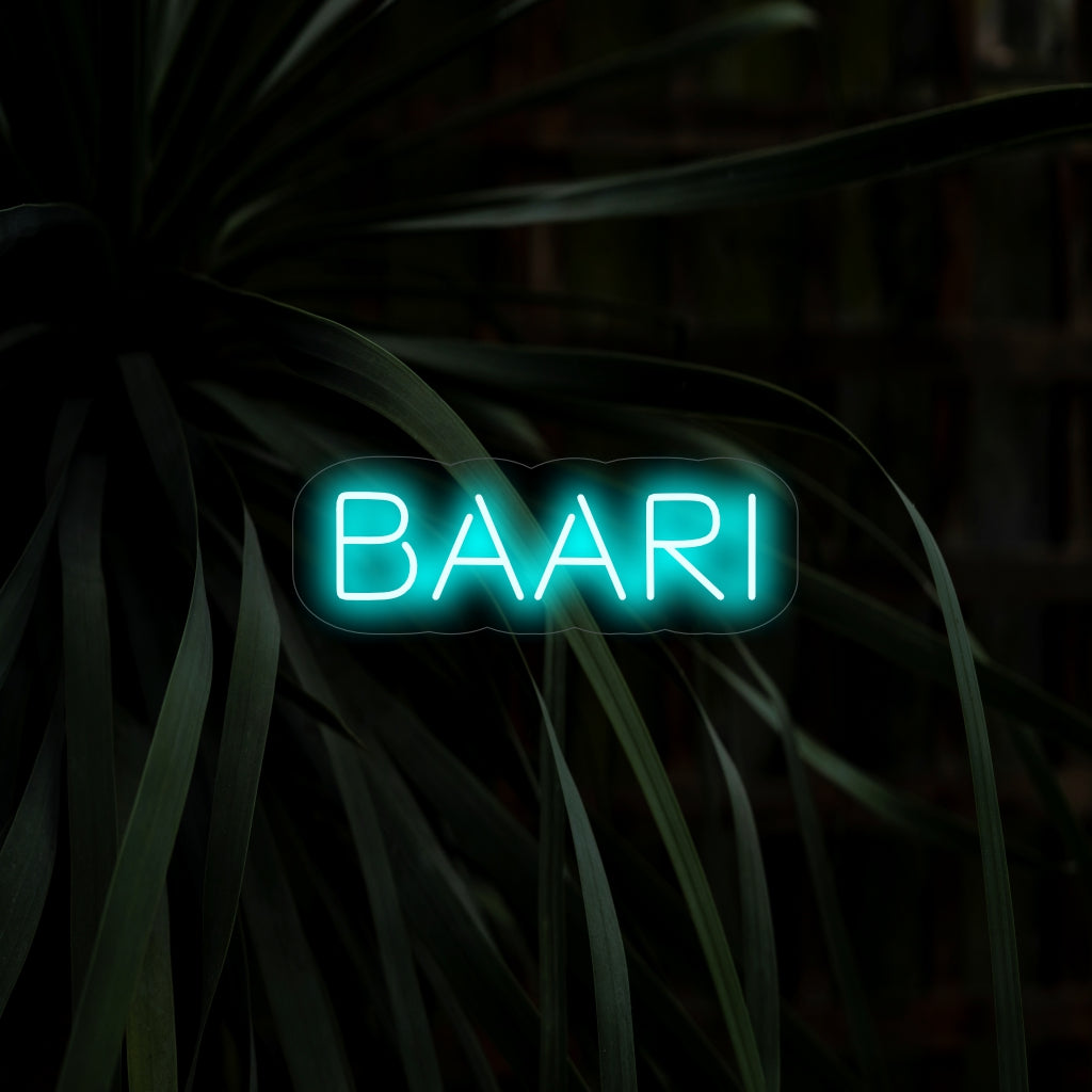 "Baari Neon Sign" - Ett livligt neonljus med det finska ordet "Baari", som ingjuter energi och stil i din bar eller pub.