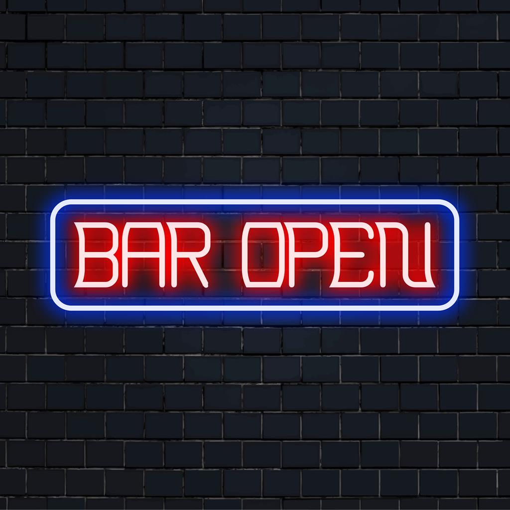 Anpassad LED-neonskylt som visar Bar Open i levande, glödande bokstäver, perfekt för bardekor och personligt neonljus.