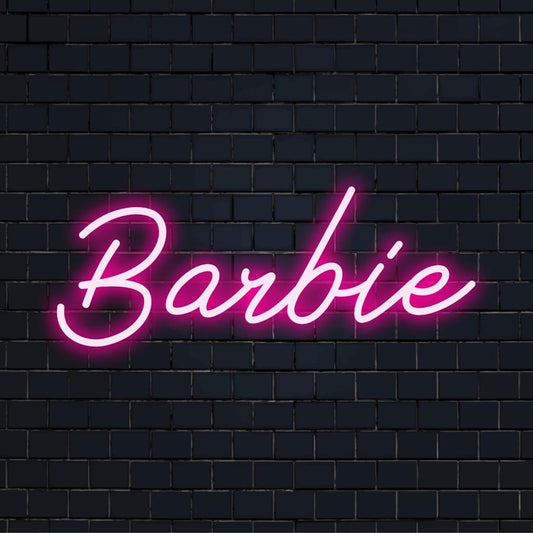 Vibrant custom LED neon sign for Barbie fans, featuring stylish neon text illumination; perfect décor for any playful space.