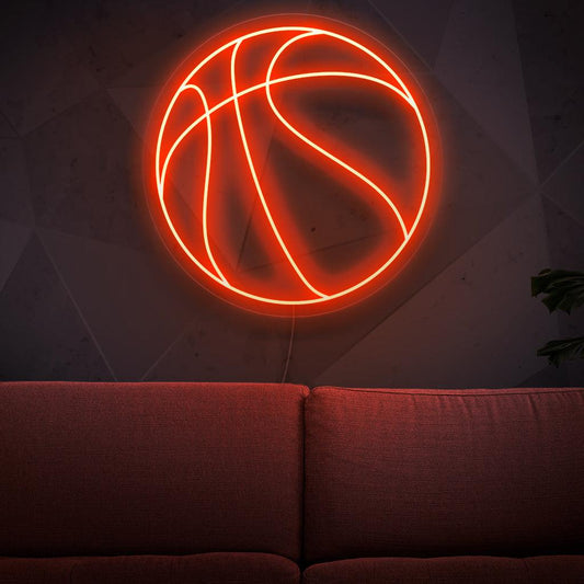 "Basketball Ball Neon Sign" - A dynamic neon light featuring the iconic representation of a basketball, adding a sporty and energetic vibe to your game room or basketball-themed decor.