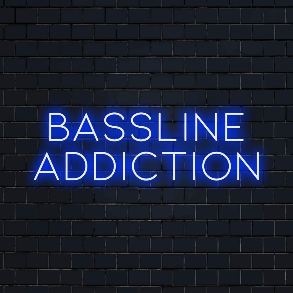 Modern LED neonskylt för basentusiaster, med dynamiska linjer och levande glöd, perfekt för stilfull inredning med musiktema.
