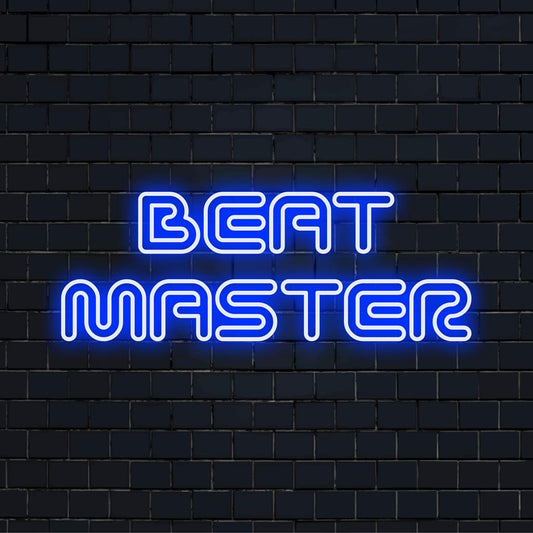 Vibrant LED neon sign showcasing 'Beat Master', perfect as unique neon decor, blends art and flair seamlessly.