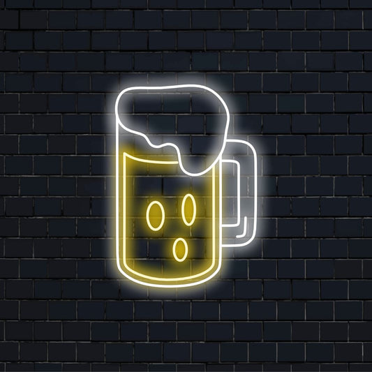 "Beer in Glass Mug with Foam Neon Sign" on klassinen ja kutsuva lisä baarisi sisustukseen. Neonvalo, joka juhlistaa oluen iloa.