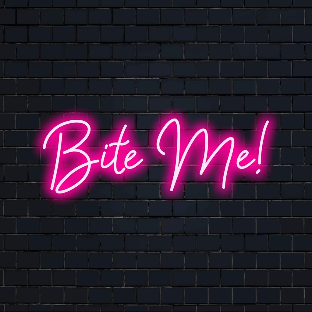 Bite Me! custom LED neon sign with bold pink letters; a playful neon sign perfect for unique room decor.